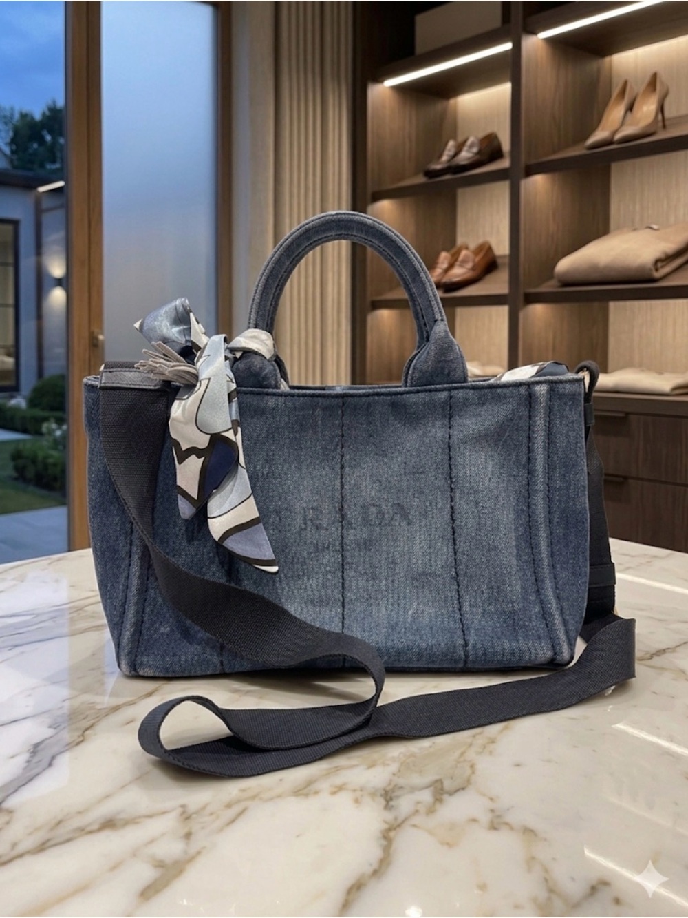 Authentic Prada Canapa Bag in Denim
